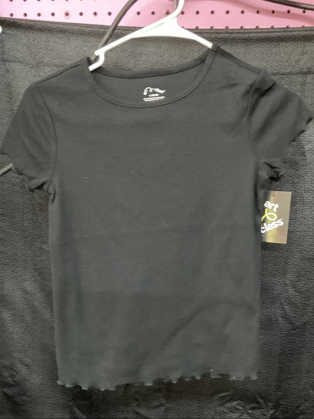 art class Black Ribbed Short Sleeve Tee with Lettuce Hem